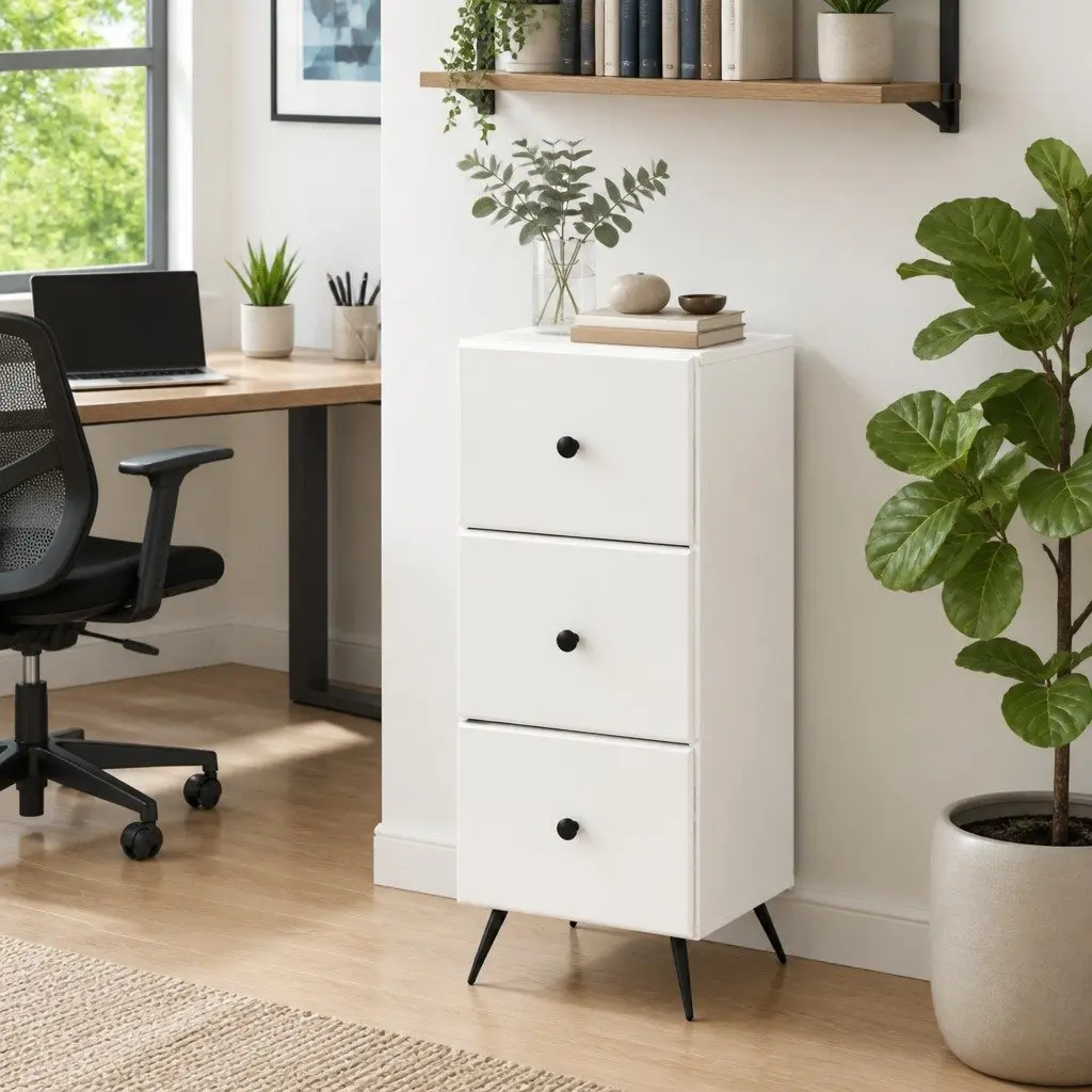 Drawer Storage Cabinet White 33 x 34.5 x 90 cm Engineered Wood Adjustable Shelves Locking