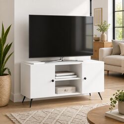 Compact White TV Cabinet 102 x 34.5 x 50 cm for Easy Living