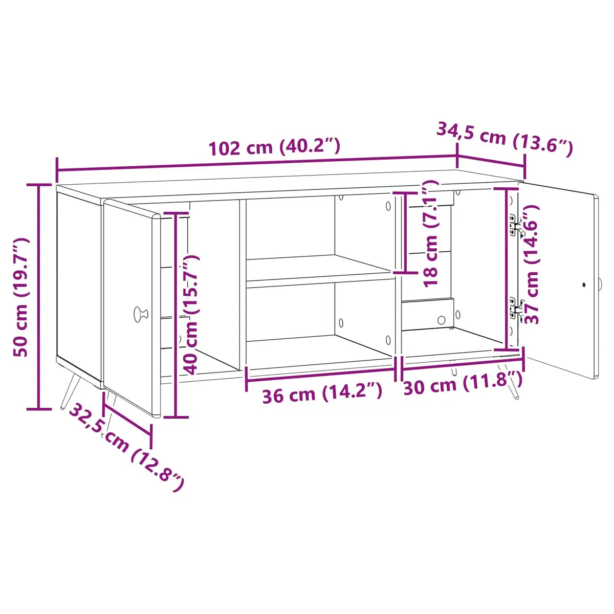 TV Cabinet White 102 x 34.5 x 50 cm Engineered Wood Entertainment Unit Storage