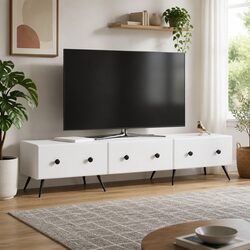 TV Cabinet with Drawer White 147x34.5x30cm Modern Entertainment Unit Storage
