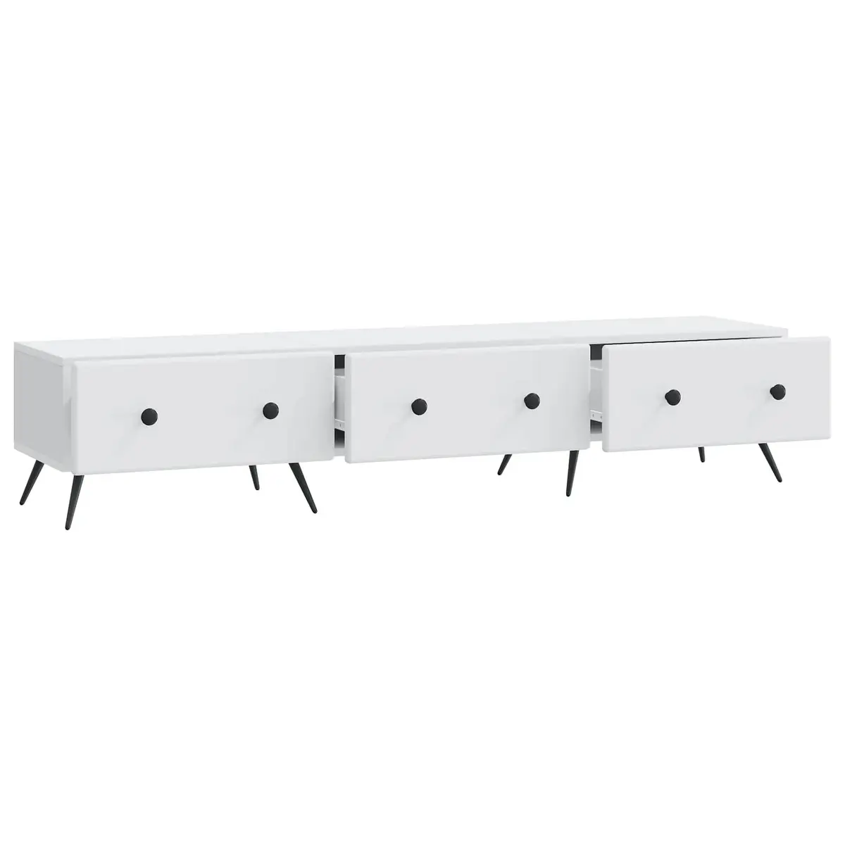 TV Cabinet White 147x34.5x30cm Modern Entertainment Unit with Drawer and Multiple Compartments