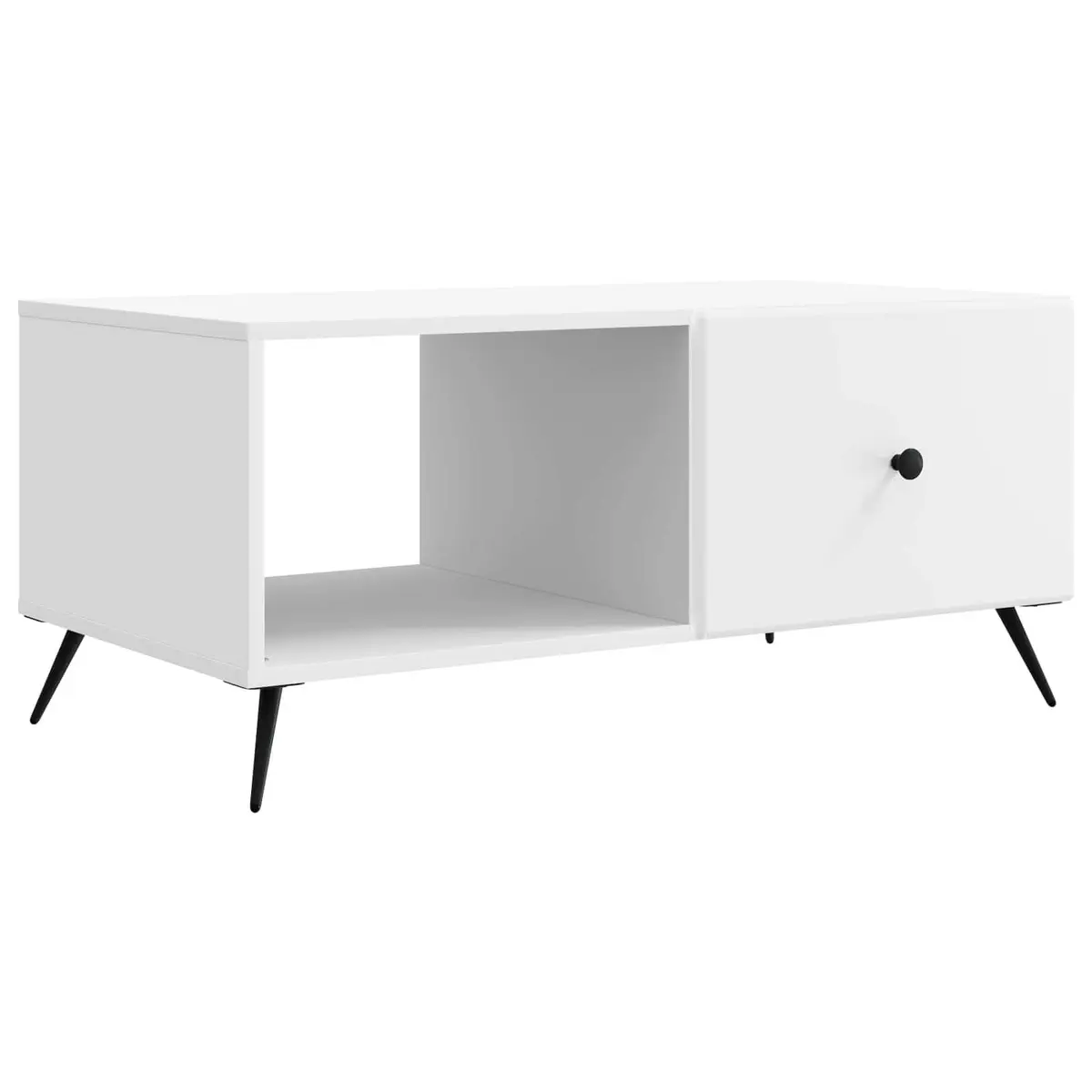 Rectangular Coffee Table White Engineered Wood Tapered Legs Living Room Storage