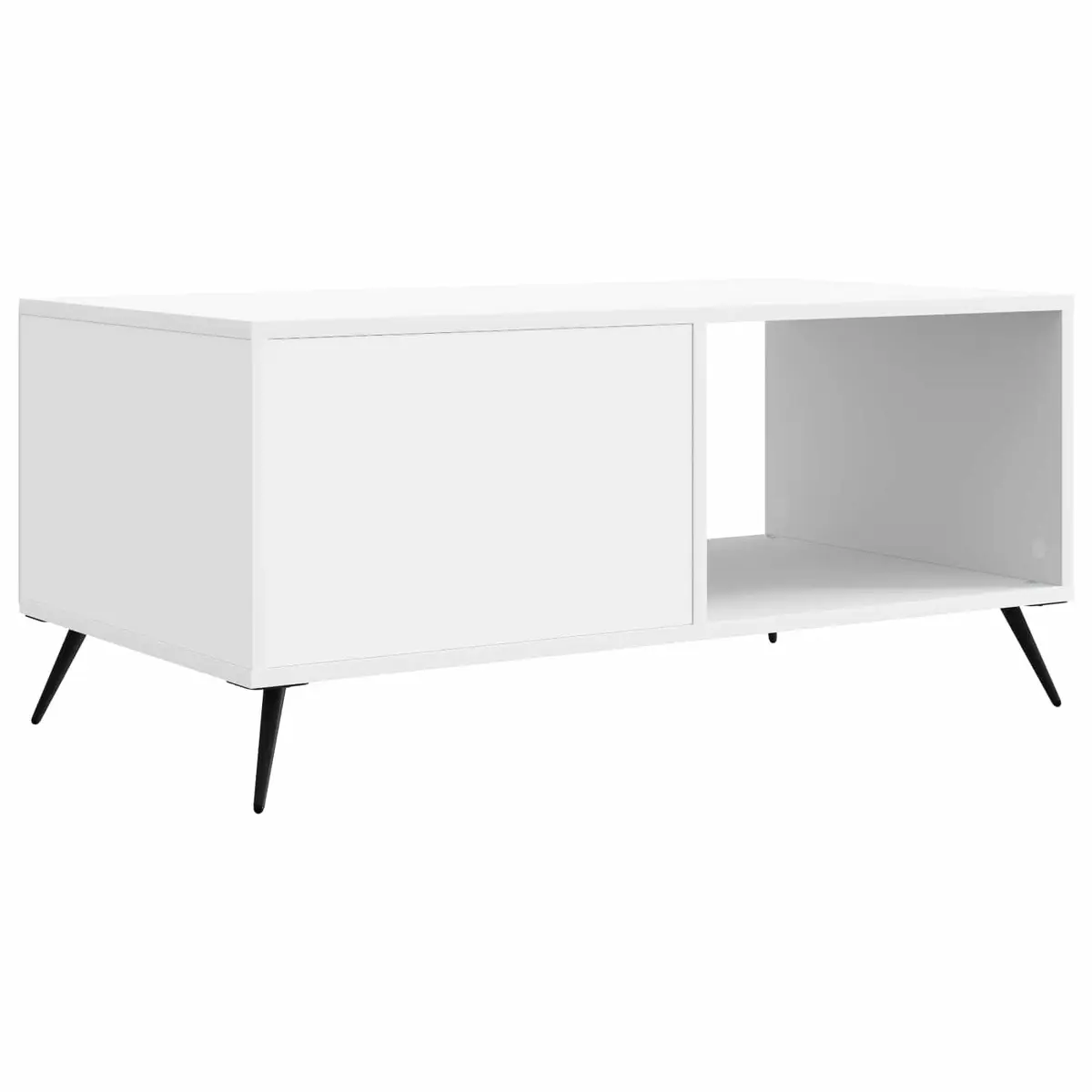 Rectangular Coffee Table White Engineered Wood Tapered Legs Living Room Storage