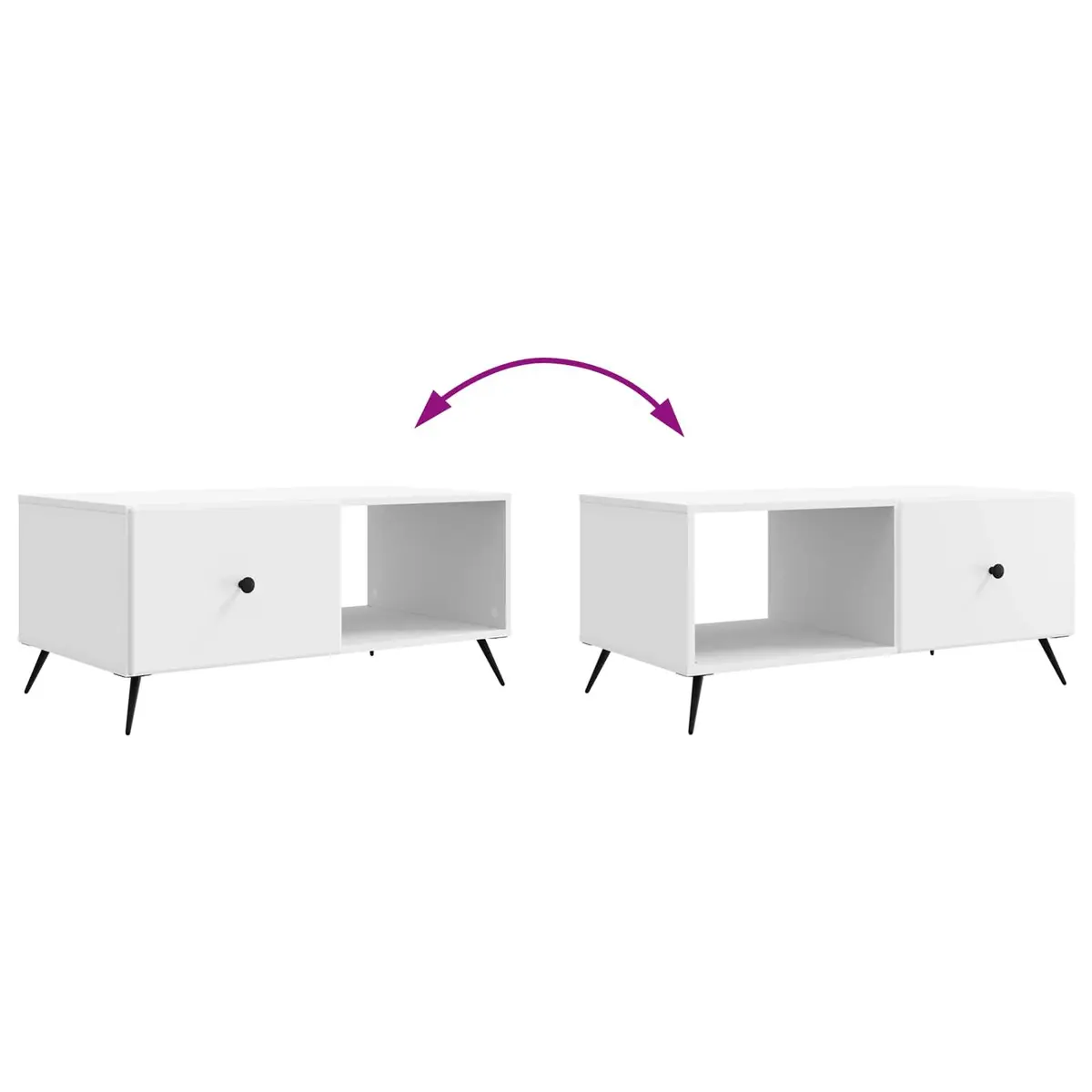 Rectangular Coffee Table White Engineered Wood Tapered Legs Living Room Storage