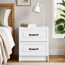 Bedside Cabinet White Vintage Design Engineered Wood Storage Nightstand Table