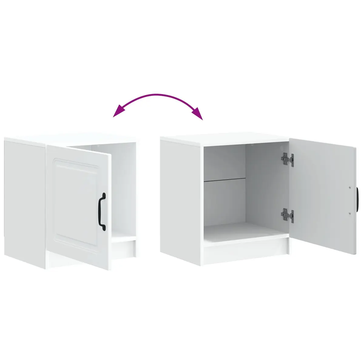 White Bedside Cabinet Engineered Wood 43x34.5x47cm Nightstand with Swing Hinged Doors and Storage for Books and Essentials