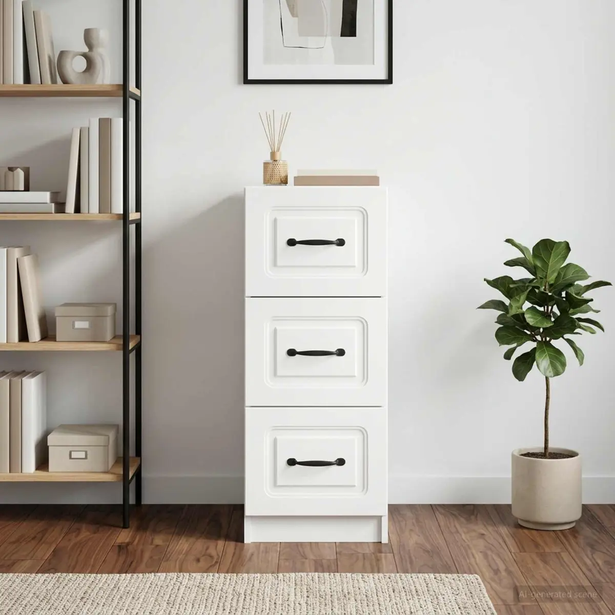 Drawer Cabinet White Modern Ergonomic Bow Pull Handles Storage Unit