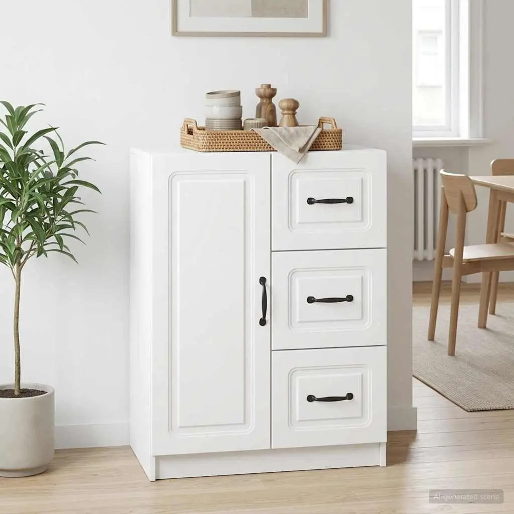 Sideboard White 66cm Modern Engineered Wood Storage Cabinet with Doors and Drawers