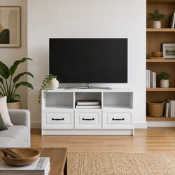 Sleek White TV Cabinet with Ample Storage Space