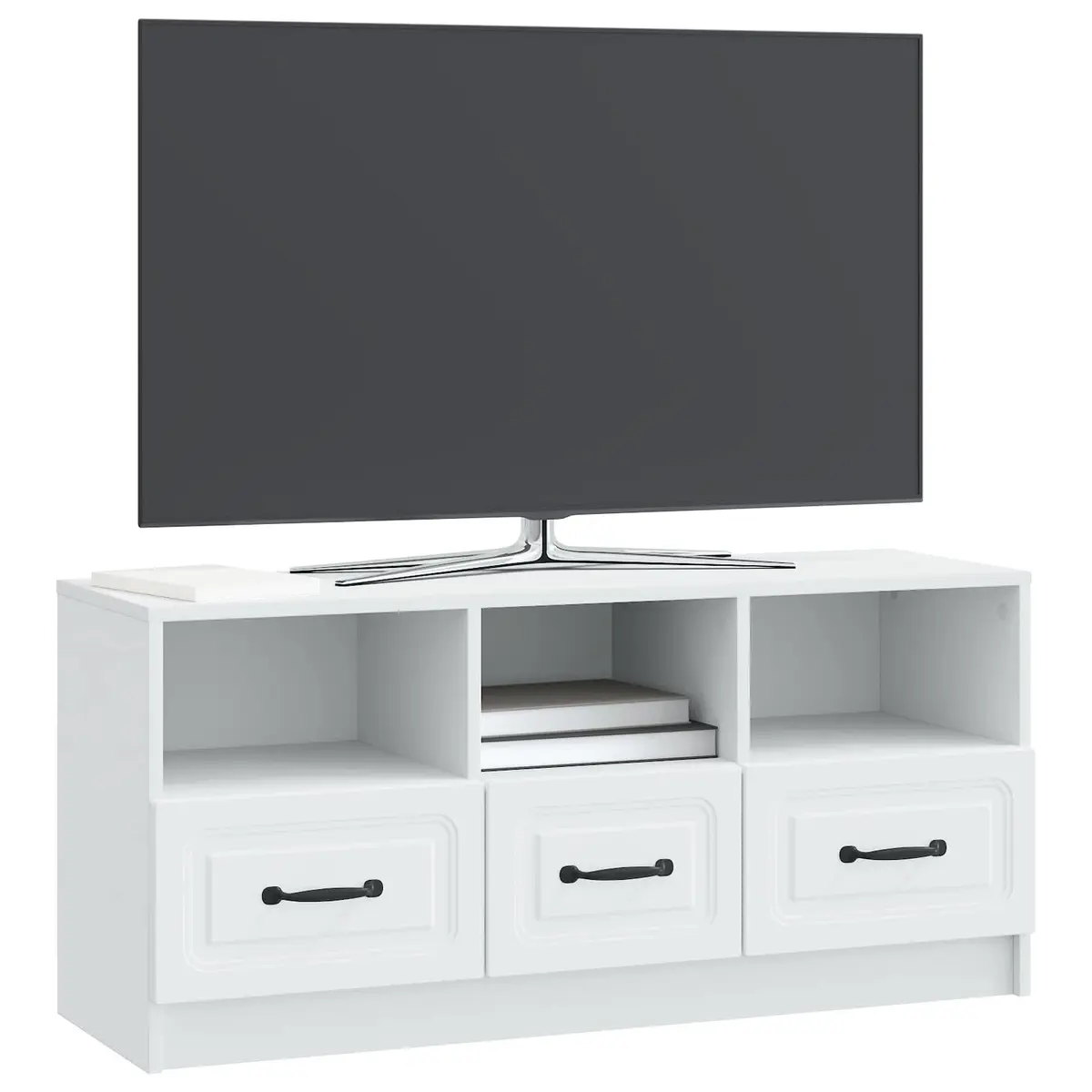 TV Cabinet White 102 x 34.5 x 47 cm Modern Living Room Storage Unit