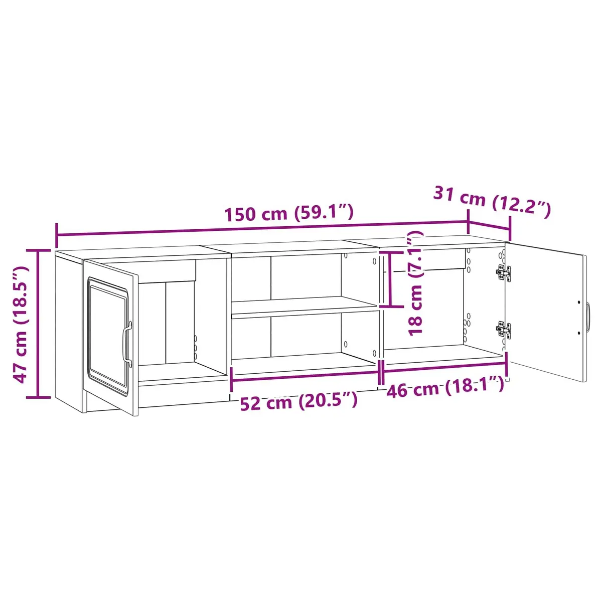TV Cabinet White 150 x 31 x 47 cm Engineered Wood Retractable Board Shelves
