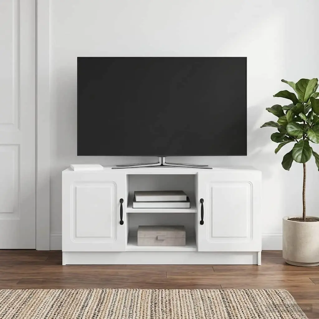 TV Cabinet White Modern Engineered Wood Media Storage Unit Living Room Furniture