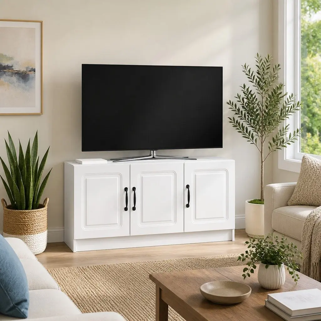 TV Cabinet White 99x34.5x47cm Modern Living Room Storage Unit