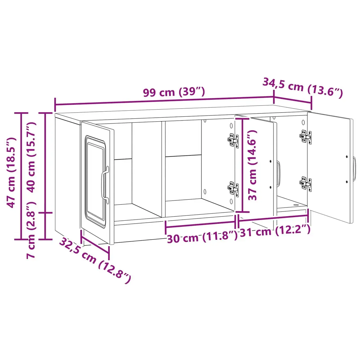 TV Cabinet White 99x34.5x47cm Modern Living Room Storage Unit