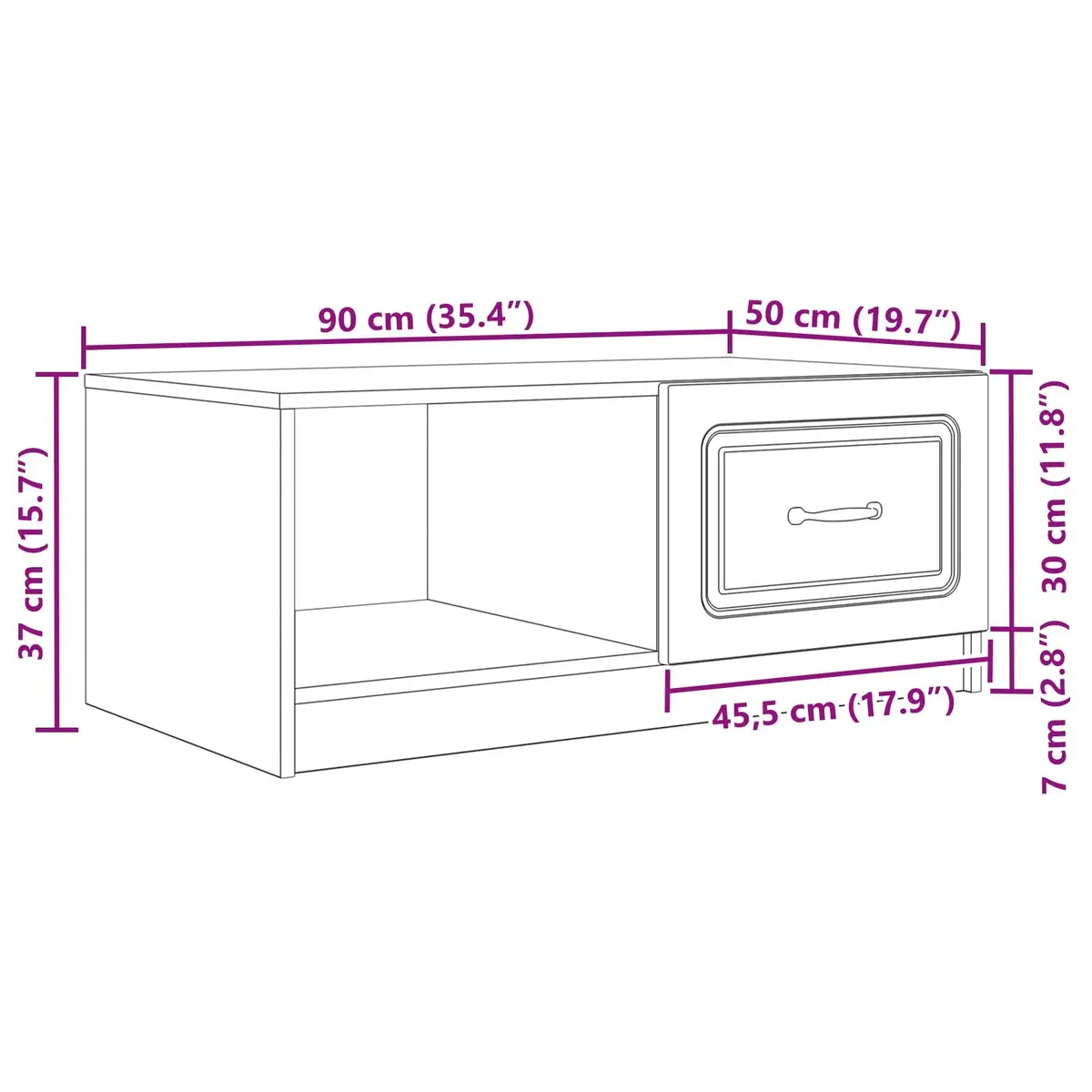Accent Table Storage White 90x50x37cm Rectangular Engineered Wood Coffee Table with Swing Doors