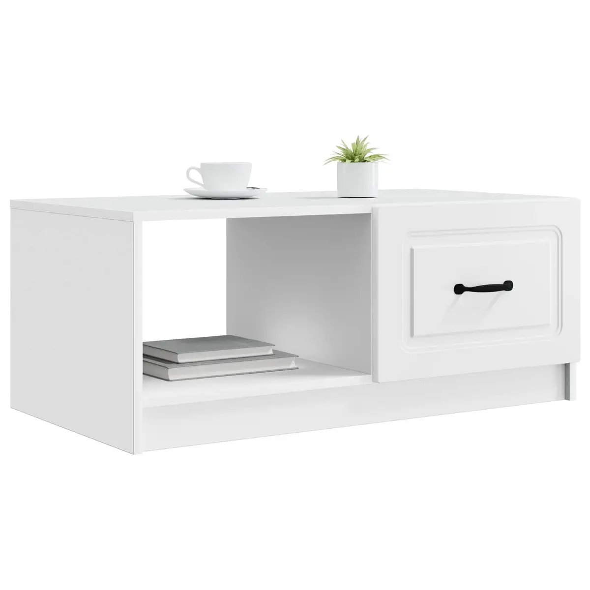 Accent Table Storage White 90x50x37cm Rectangular Engineered Wood Coffee Table with Swing Doors