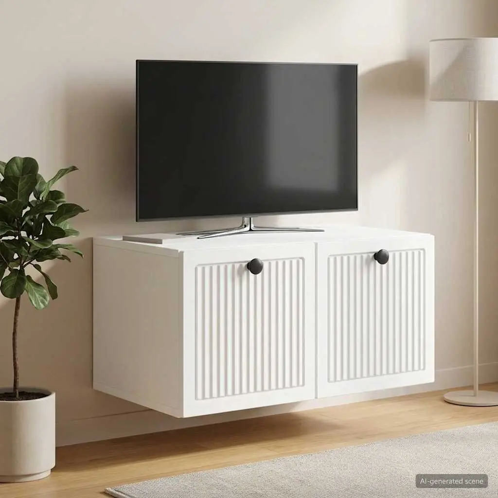 Wall-Mounted TV Cabinet White Storage Unit Living Room Modern Design 59.5cm