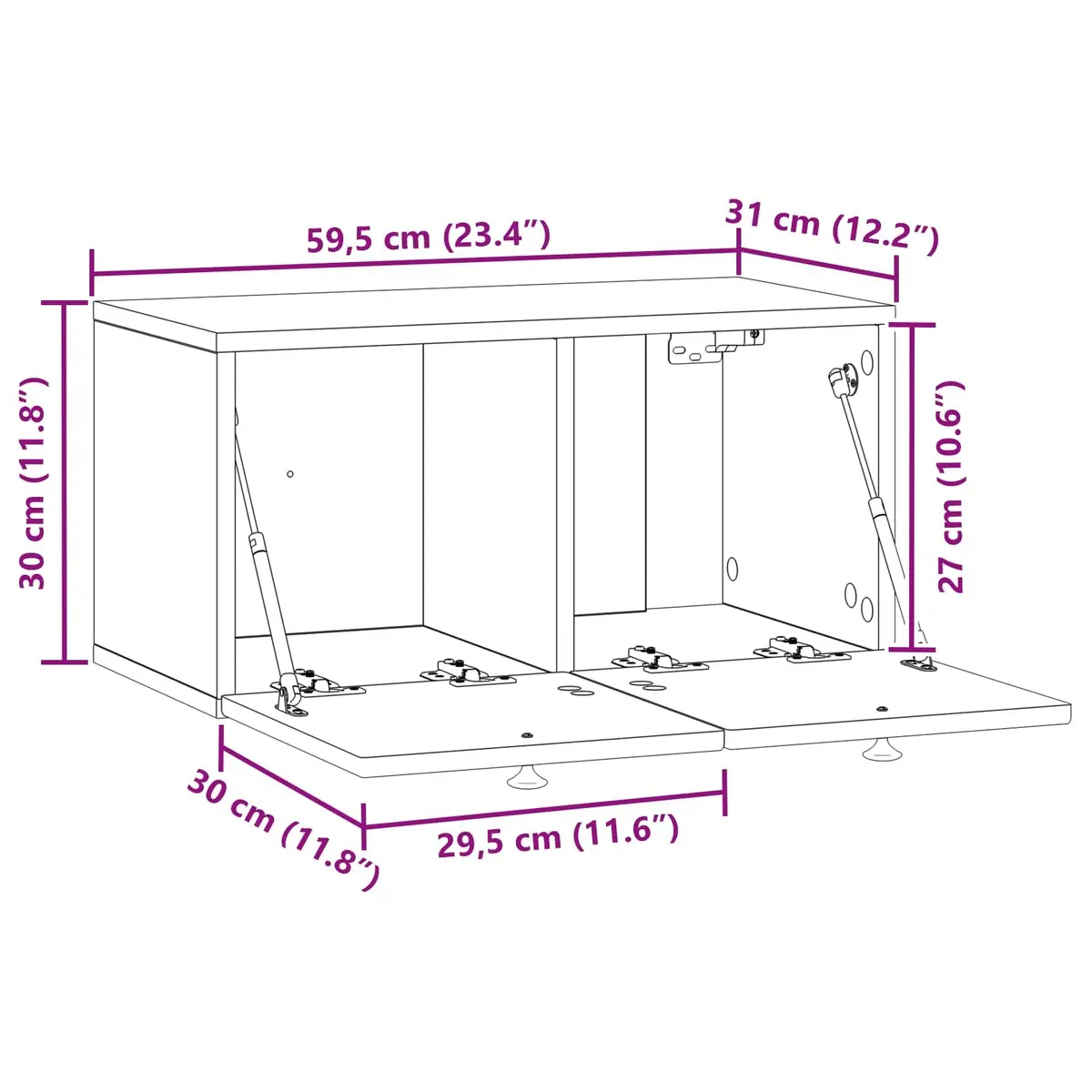 Wall-Mounted TV Cabinet White Modern Living Room Storage Unit 59.5 x 31 x 30 cm