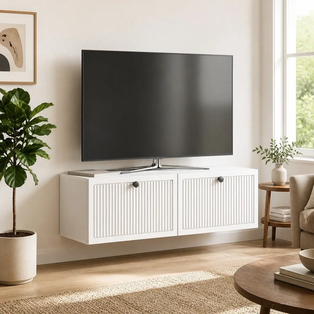 Wall-Mounted TV Cabinet White Living Room Storage Unit 98 x 31 x 30 cm