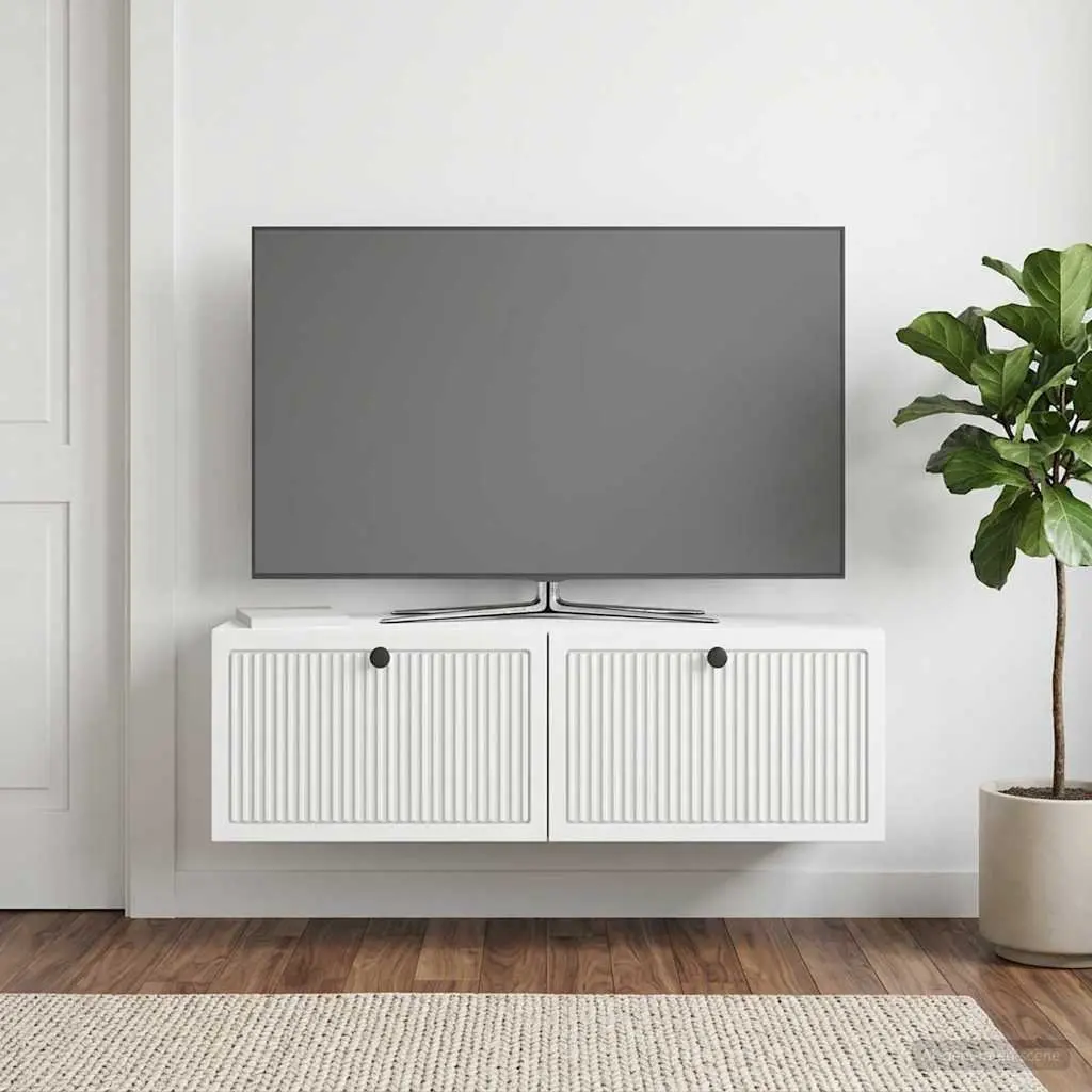 Wall-Mounted TV Cabinet White Living Room Storage Unit 98 x 31 x 30 cm