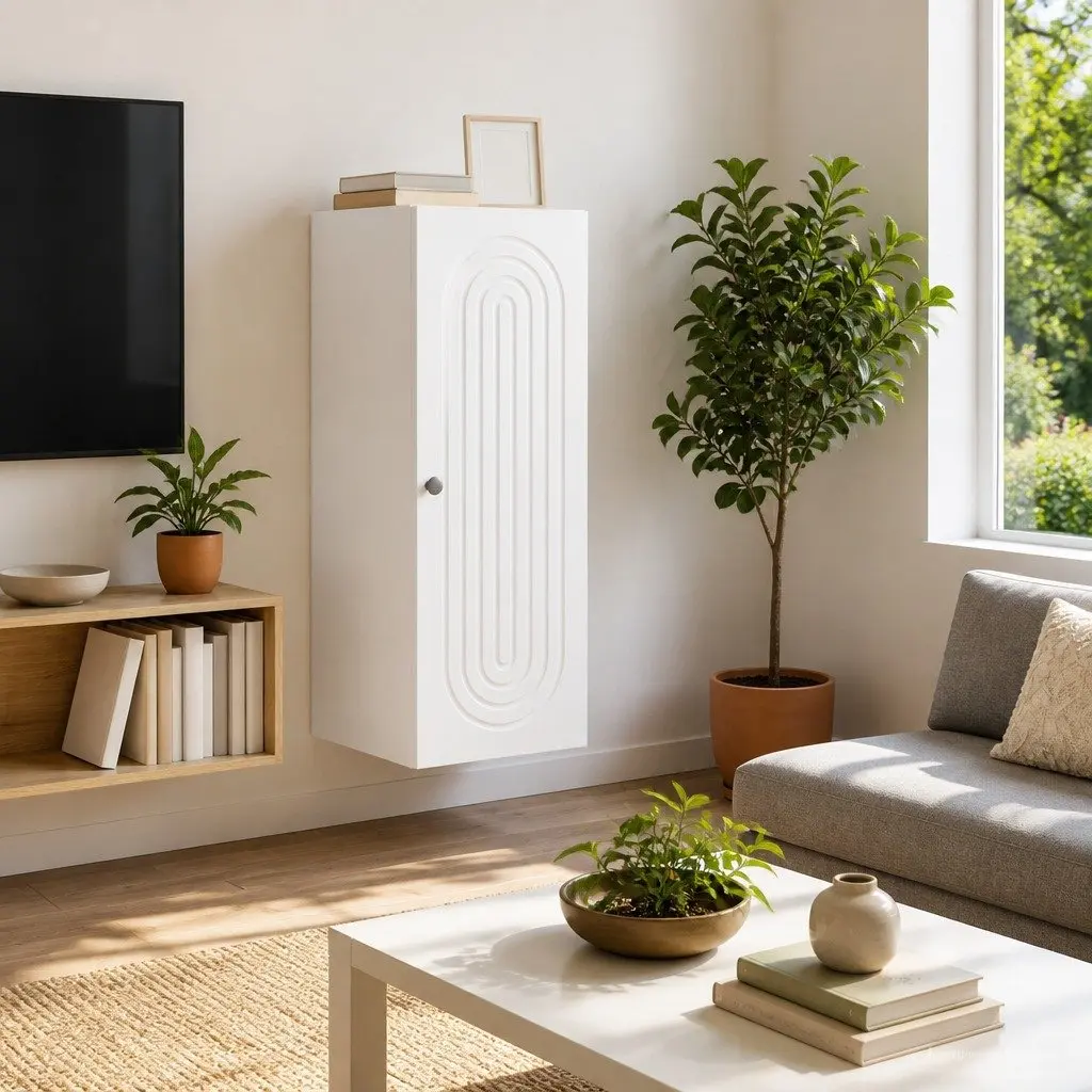 Wall-Mounted Storage Cabinet White Engineered Wood 33 x 34.5 x 90 cm 90° Swing Hinged Doors