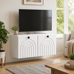 Streamlined White Wall-Mounted TV Cabinet Design