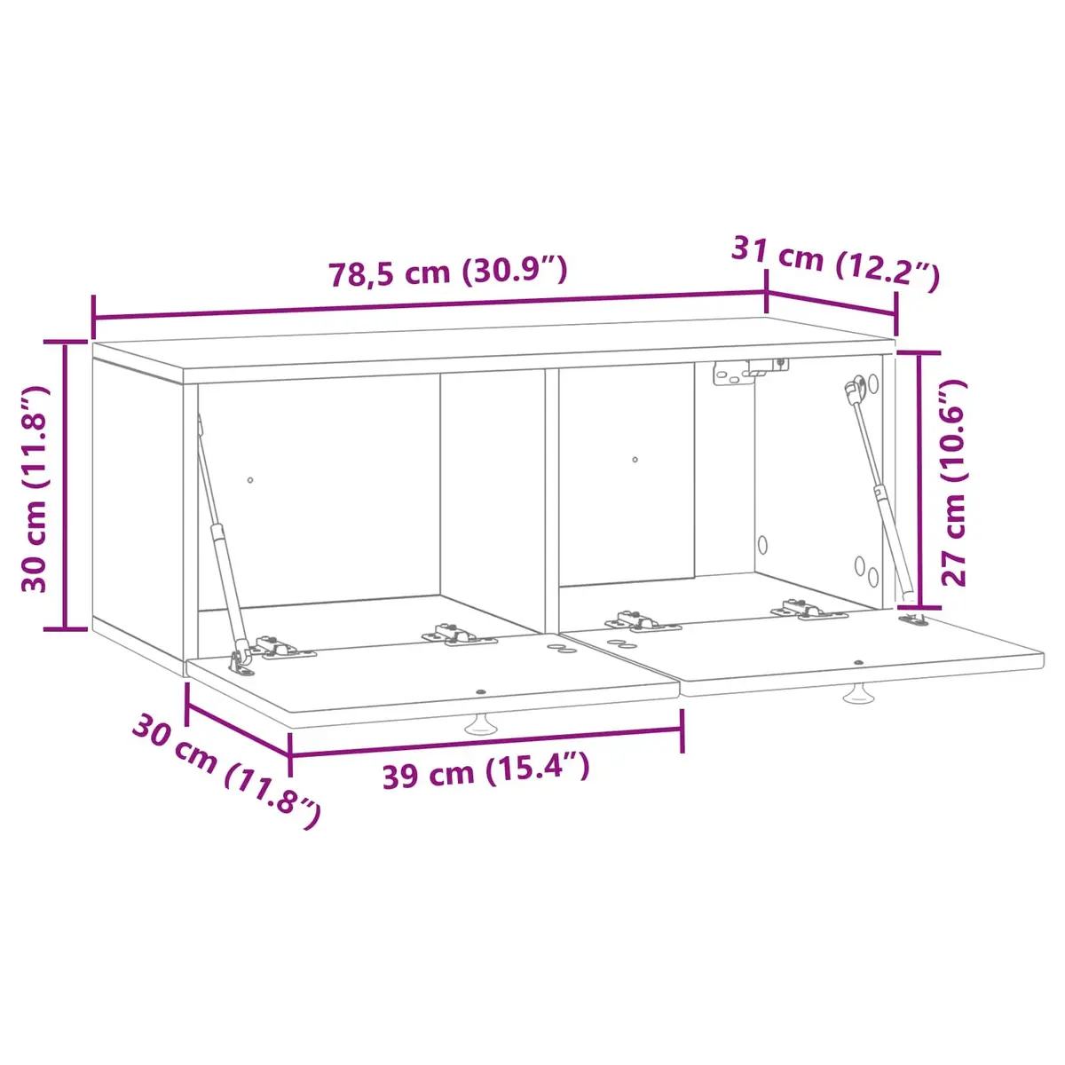 Wall-Mounted Storage Unit White 78.5 x 31 x 30 cm Engineered Wood Cabinet with 90 Degree Swing Doors for Living Room