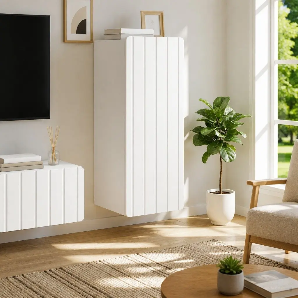 Wall-Mounted Storage Cabinet White 33 x 34.5 x 94 cm Engineered Wood Internal Shelves