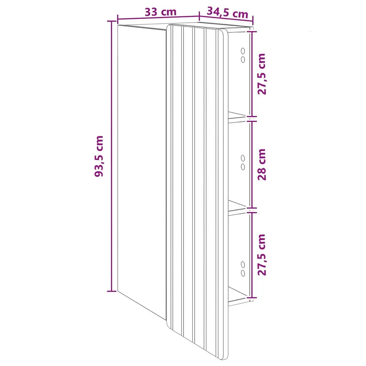 Wall-Mounted Storage Cabinet White 33 x 34.5 x 94 cm Engineered Wood Internal Shelves