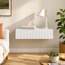 Wall-Mounted Side Table Storage Cabinet White Floating Shelf Living Room
