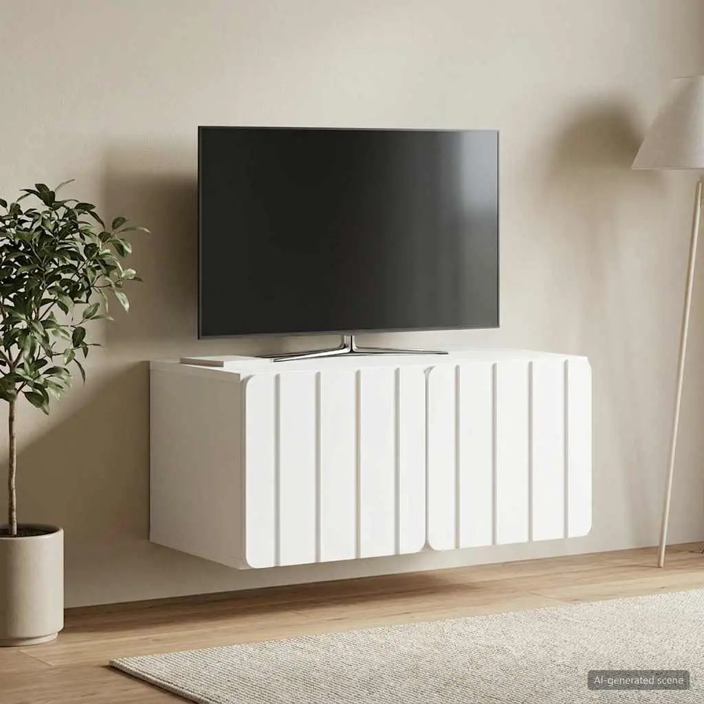 Wall-Mounted TV Cabinet 59.5 x 41 x 30 cm Modern Storage Unit White