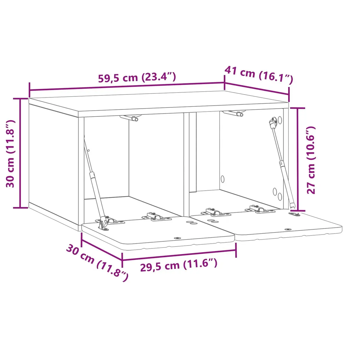 Wall-Mounted TV Cabinet 59.5 x 41 x 30 cm Modern Storage Unit White