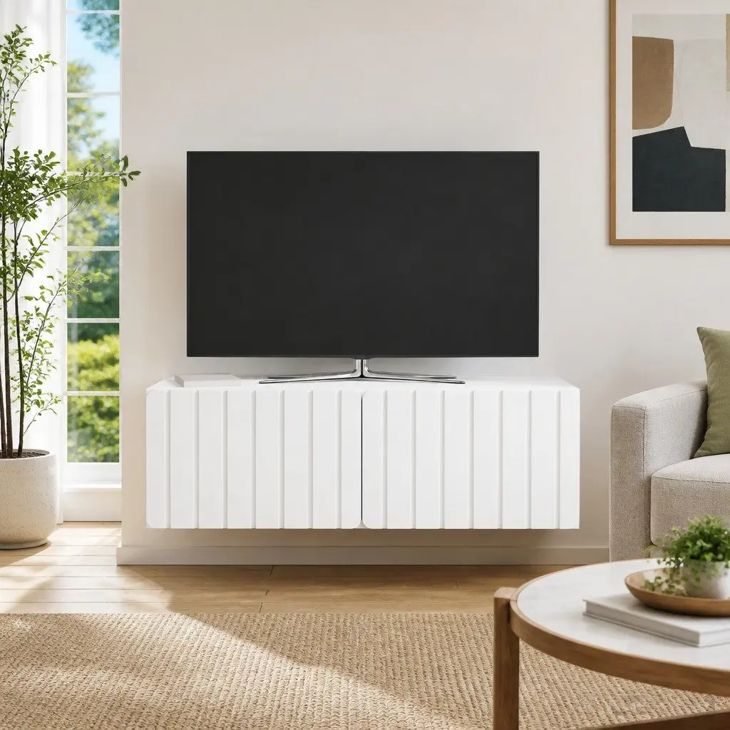 Wall-Mounted TV Cabinet White 98x41x30cm Modern Storage Unit for Living Room