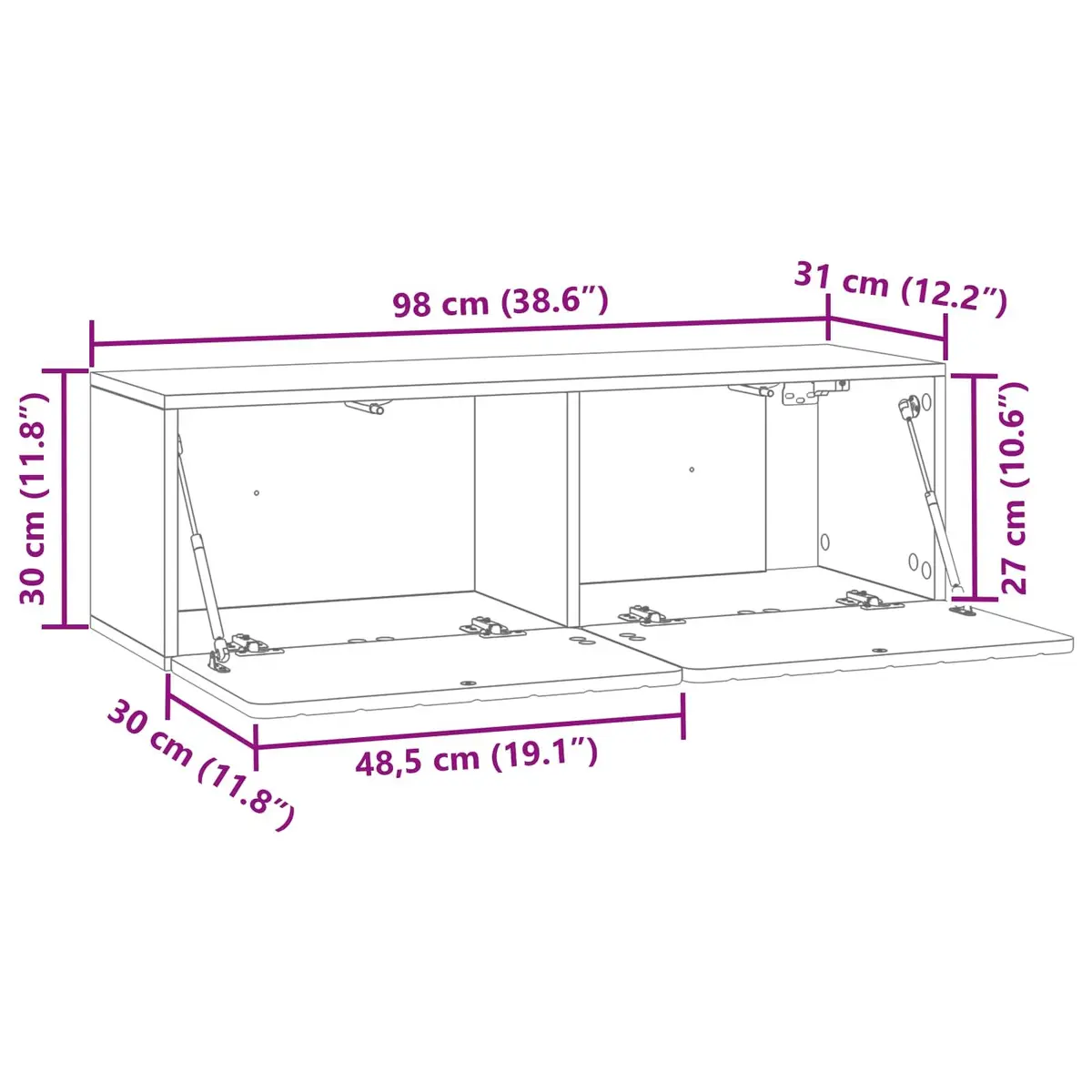 Wall-Mounted TV Cabinet 98x31x30cm White Modern Storage Unit Living Room