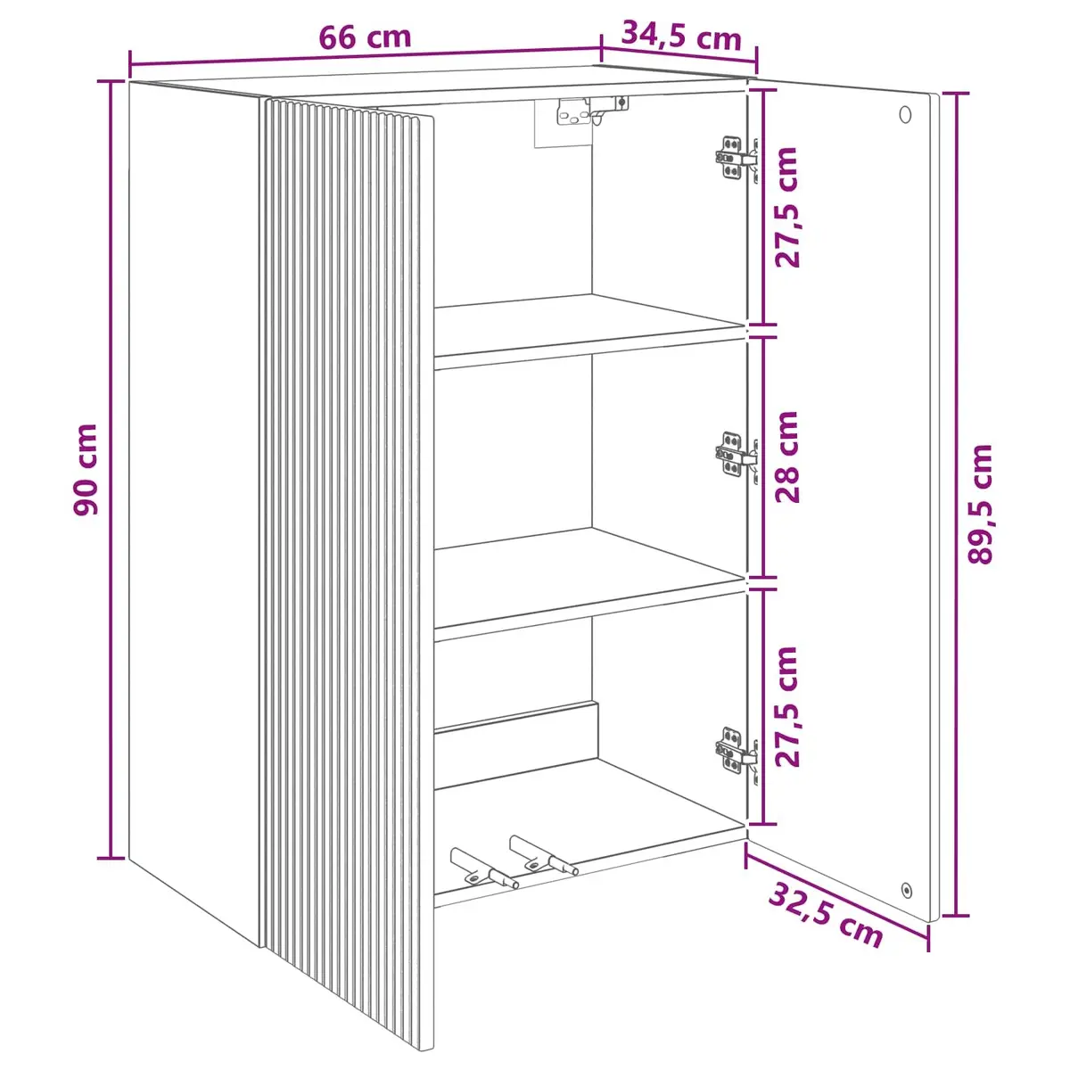 Wall-Mounted Storage Cabinet White 66 x 34.5 x 90 cm Modern Organiser with Multiple Compartments Drawer Shelf USB-Powered LED Lights Lockable Wheels