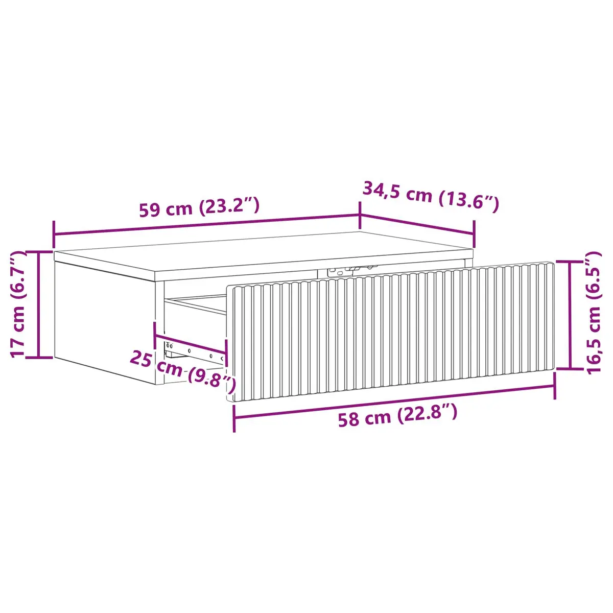 Wall-Mounted Side Table White Modern Storage 59x34.5x17cm Floating Shelf
