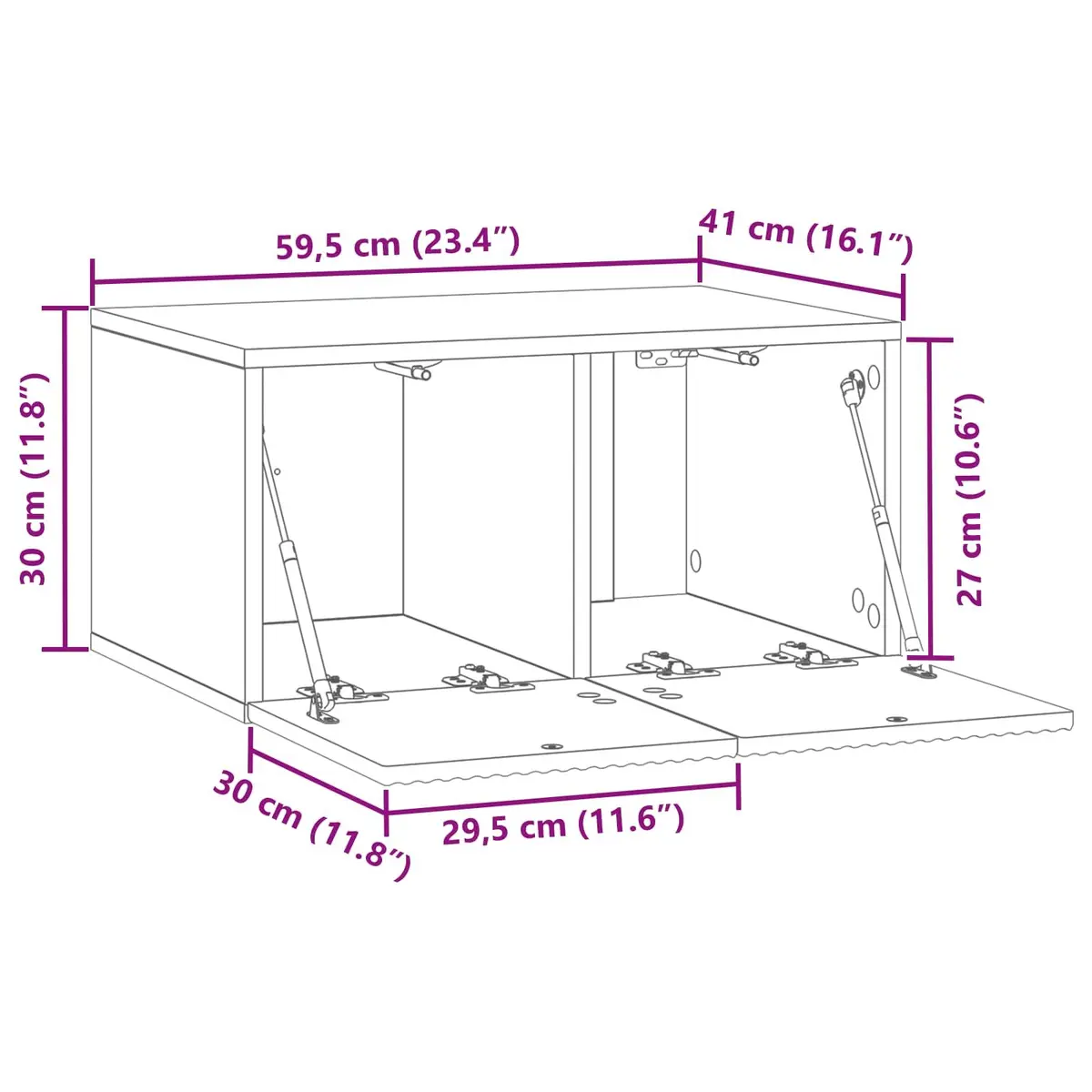 White Wall-Mounted TV Cabinet Storage Unit Modern Engineered Wood 59.5 x 41 x