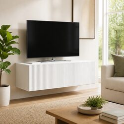 Compact White Wall-Mounted TV Cabinet with Storage Solution 98x41x30cm
