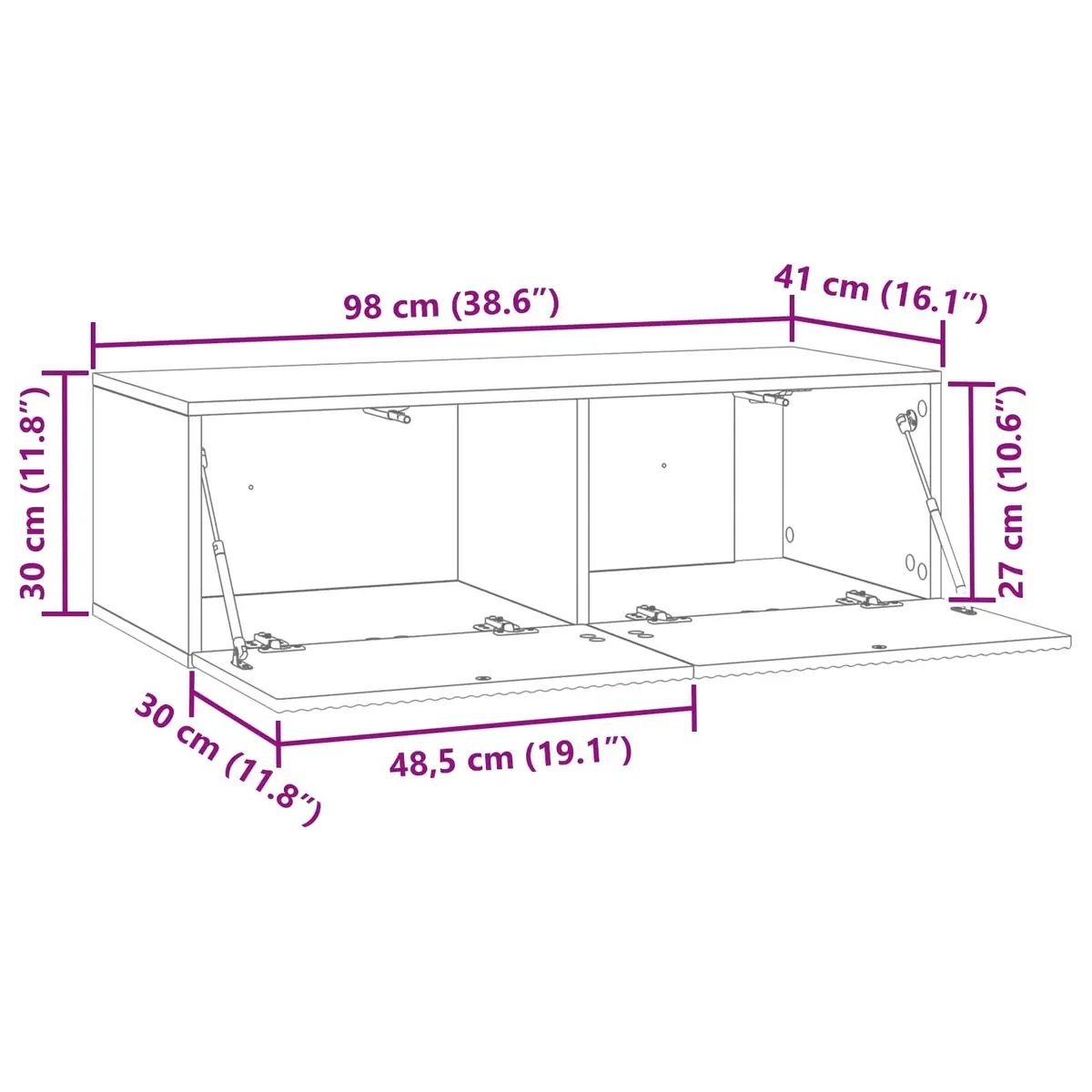 White Wall-Mounted TV Cabinet Modern Design Storage Unit 98x41x30cm Living Room