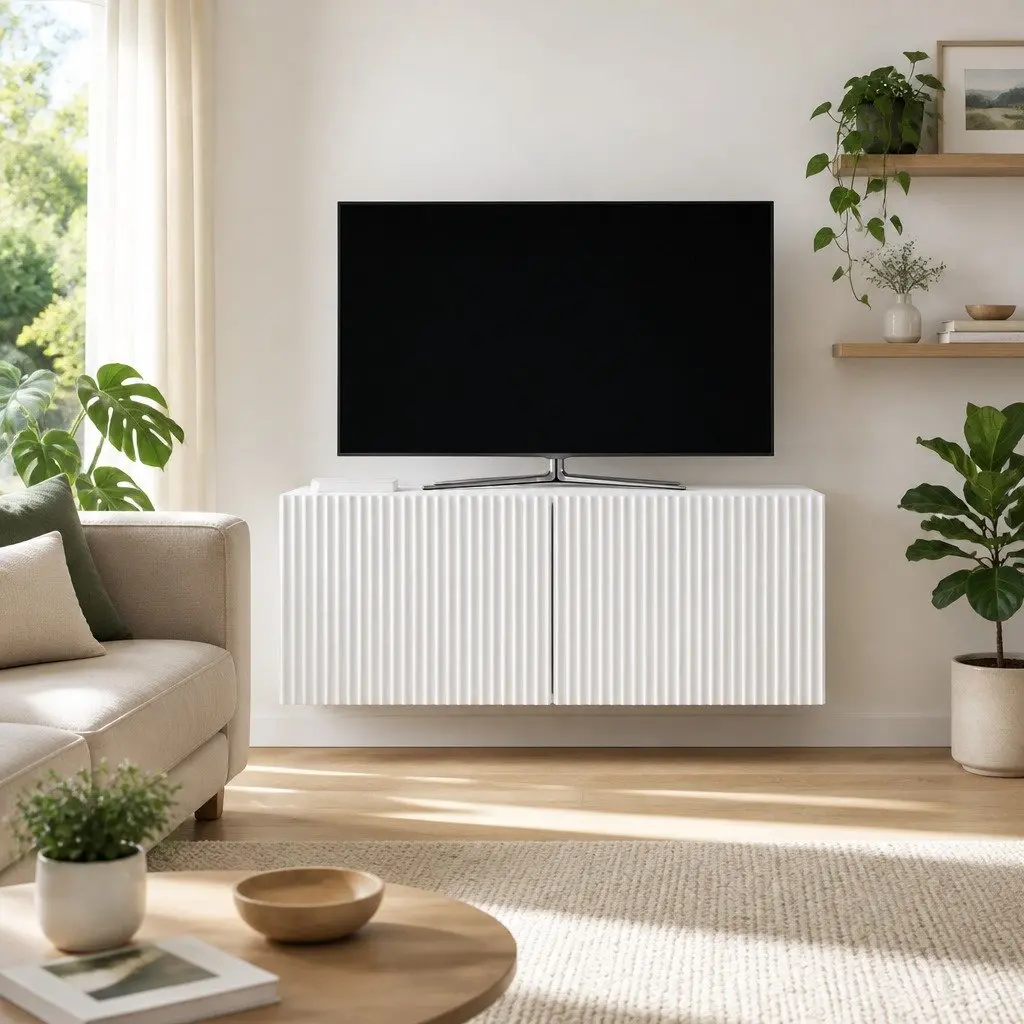 Wall-Mounted TV Cabinet White Modern Storage Unit Living Room Entertainment