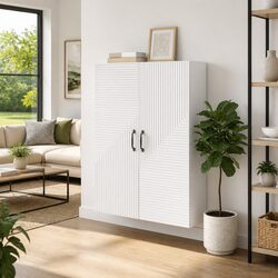 Wall-Mounted Storage Cabinet White Modern Shelving Unit Living Room Organizer