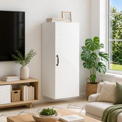 Wall-Mounted Storage Cabinet White Modern Engineered Wood Shelving Unit