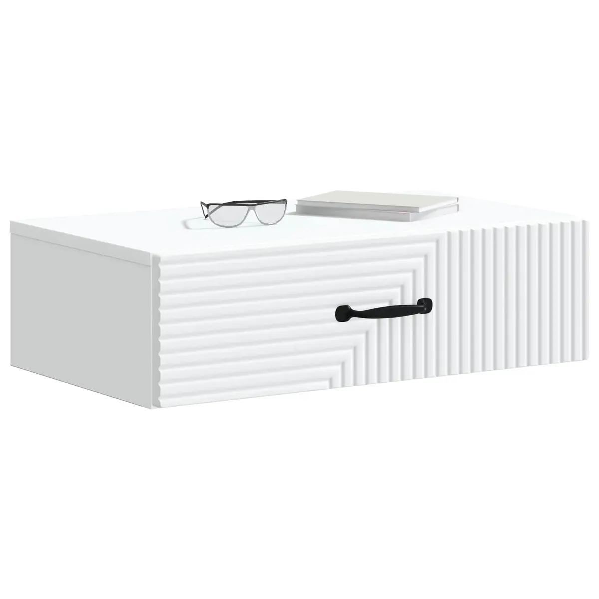 Wall-Mounted Side Table White Minimalist Rectangular Storage Drawer
