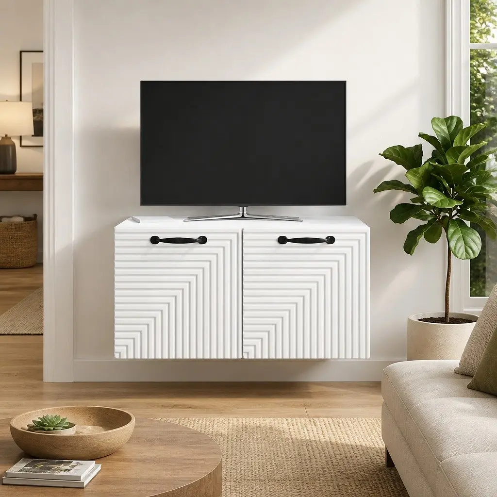 Wall-Mounted TV Cabinet in White