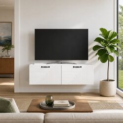 Wall-Mounted TV Cabinet White Modern Living Room Storage Unit 98x41x30cm