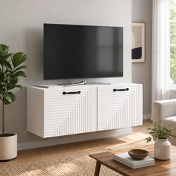 Compact and Stylish White Wall-Mounted TV Cabinet