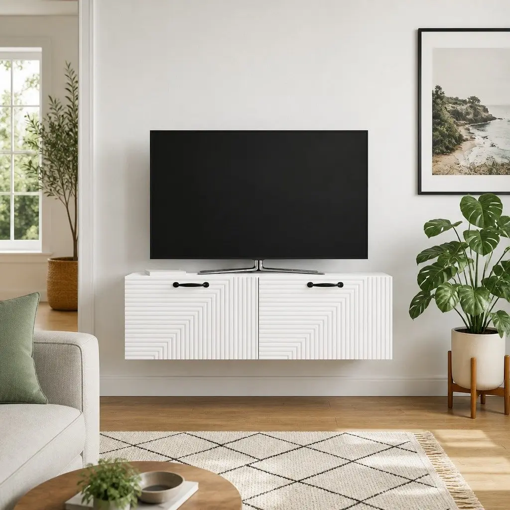 Wall-Mounted TV Cabinet White Modern Living Room Storage Unit 98 x 31 x 30 cm