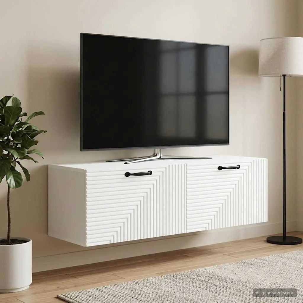 Wall-Mounted TV Cabinet White Modern Living Room Storage Unit 98 x 31 x 30 cm