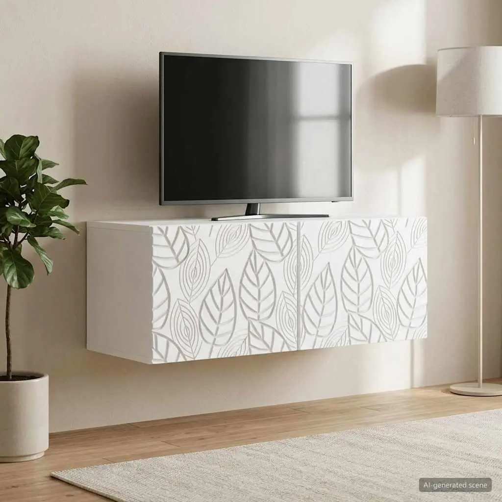 Wall-Mounted TV Cabinet White Engineered Wood 59.5cm Storage Unit