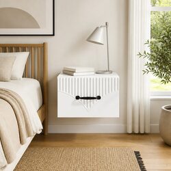 Wall-Mounted Bedside Cabinet White Modern Bedroom Storage Drawer Compartment